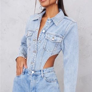 Pretty Little Thing Light blue denim cut out bodysuit